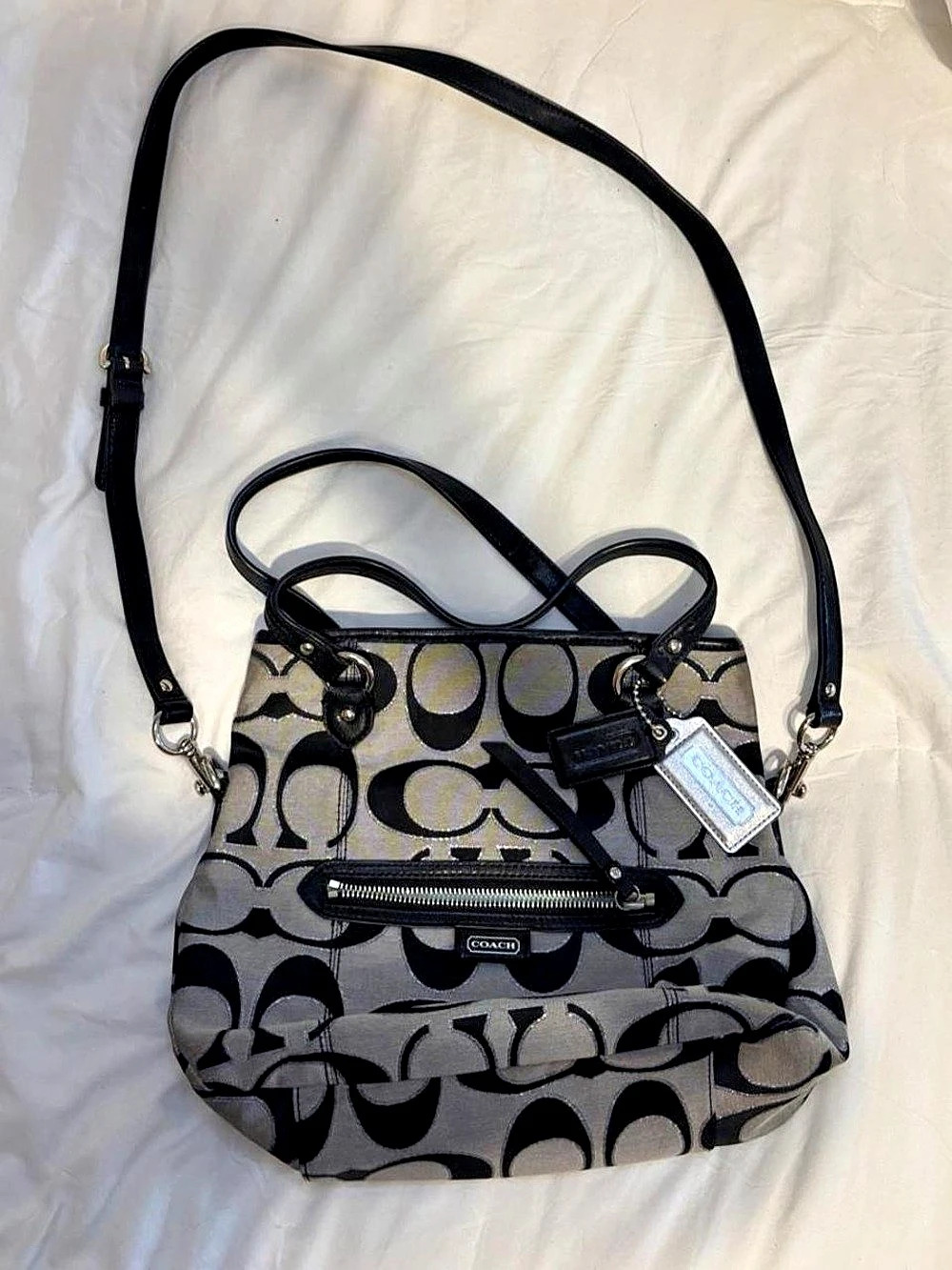 Coach Poppy Signature C Oxford Small Tote Black & Gray